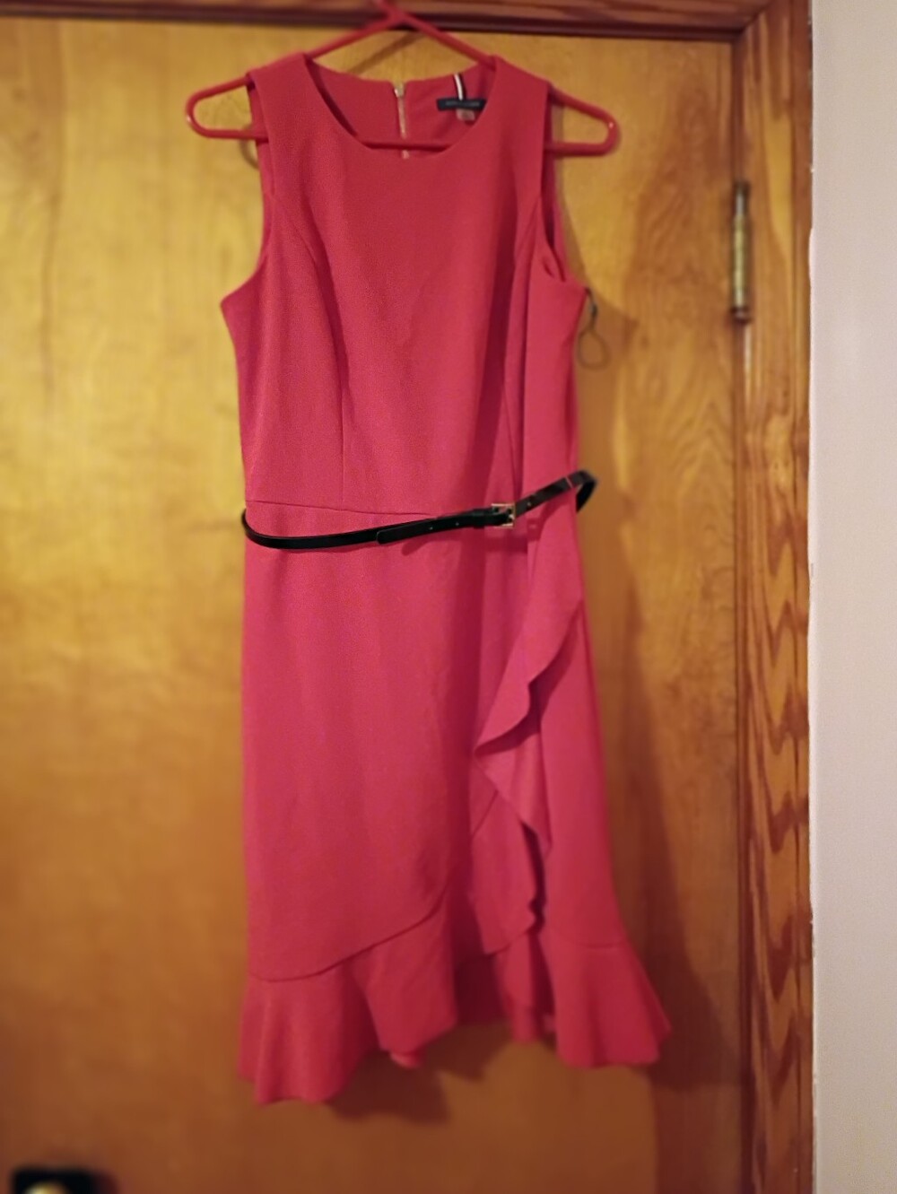 Tommy Hilfiger Sleeveless Red Midi Dress with Black Belt